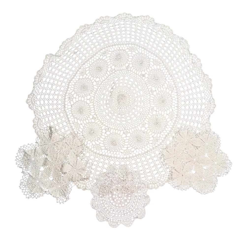 Unbranded Crochet Doily Set 4pc Off-White Good Vintage Lace Handmade Decor